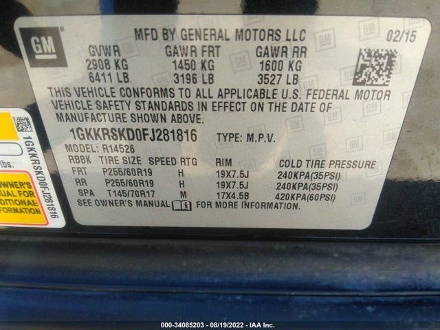 GMC ACADIA SLT 2015 1GKKRSKD0FJ281816 Image 9
