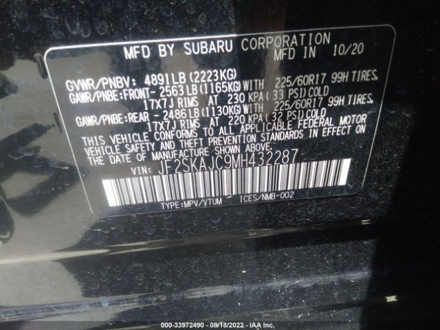 JF2SKAJC9MH432287 Subaru Forester Premium