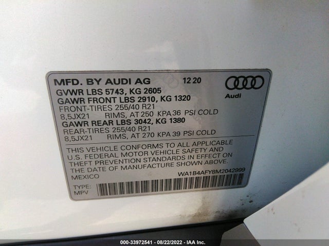 2021 Audi SQ5, VIN: WA1B4AFY8M2042999
