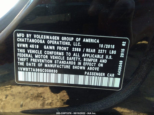 2016 Volkswagen Passat, VIN: 1VWBT7A36GC008630