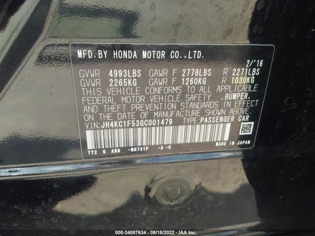 2016 Acura RLX, VIN: JH4KC1F53GC001479