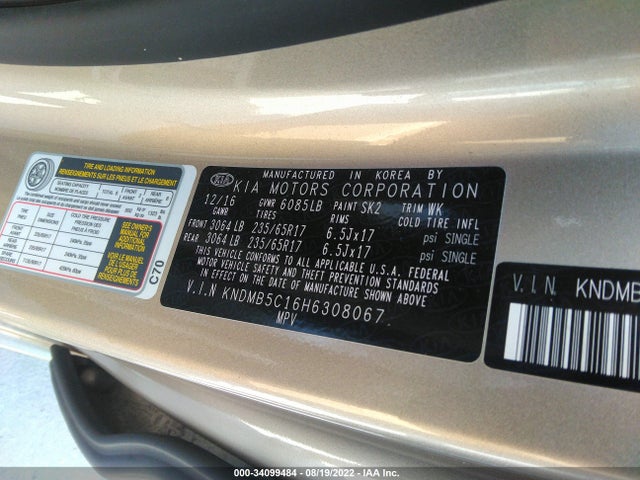 2017 Kia Sedona, VIN: KNDMB5C16H6308067
