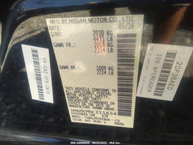 2016 Nissan Leaf, VIN: 1N4AZ0CP9GC311654