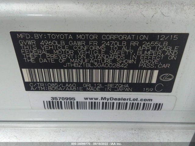 2016 Lexus GS, VIN: JTHBZ1BL3GA002842