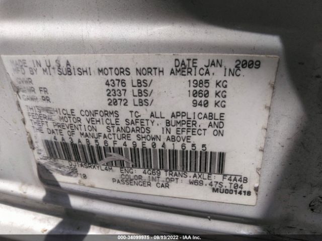 2009 MITSUBISHI GALANT 4A3AB56F49E041655 Photo 8