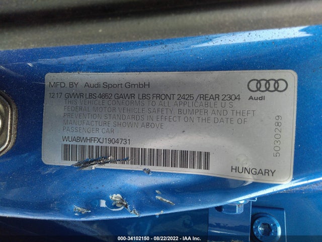 2018 Audi RS 3, VIN: WUABWHFFXJ1904731