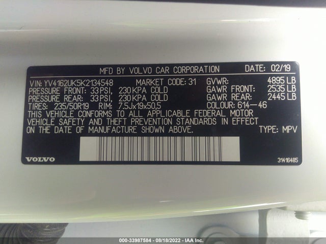 2019 VOLVO XC40 YV4162UK5K2134548 Photo 8