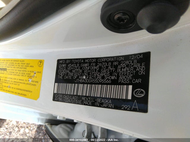2005 LEXUS ES 330 VIN: JTHBA30GX55095566