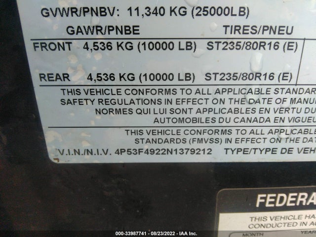 2022 PJ TRAILERS PJ TRAILERS VIN: 4P53F4922N1379212