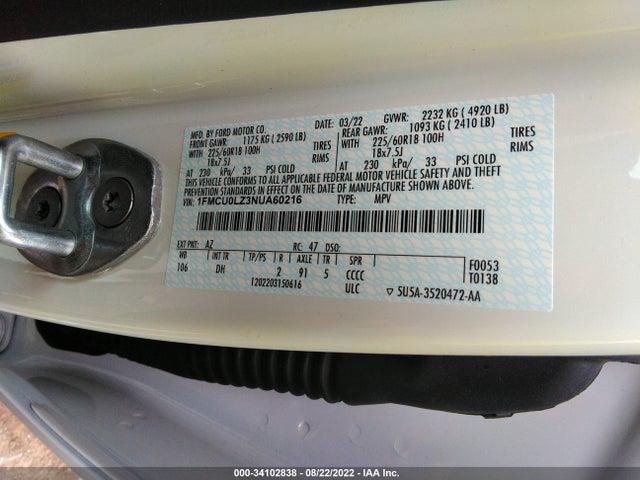 2022 Ford Escape, VIN: 1FMCU0LZ3NUA60216