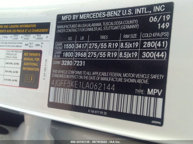 2020 Mercedes-Benz GLS-Class, VIN: 4JGFF5KE1LA062144