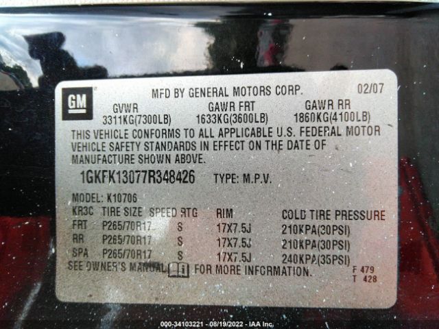 1GKFK13077R348426 GMC YUKON SLE