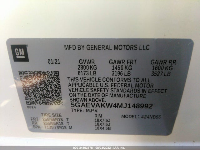 2021 Buick Enclave, VIN: 5GAEVAKW4MJ148992