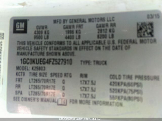 1GC0KUEG4FZ527910 Chevrolet Silverado 2500hd Work Truck