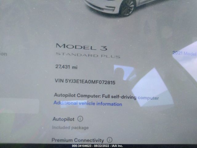 5YJ3E1EA0MF072815 Tesla Model 3 Standard Range Plus