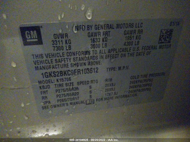 1GKS2BKC9FR103612 GMC YUKON SLT
