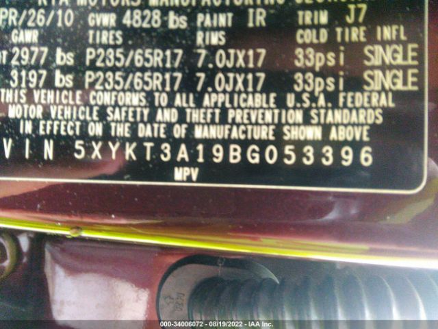 5XYKT3A19BG053396 KIA SORENTO LX