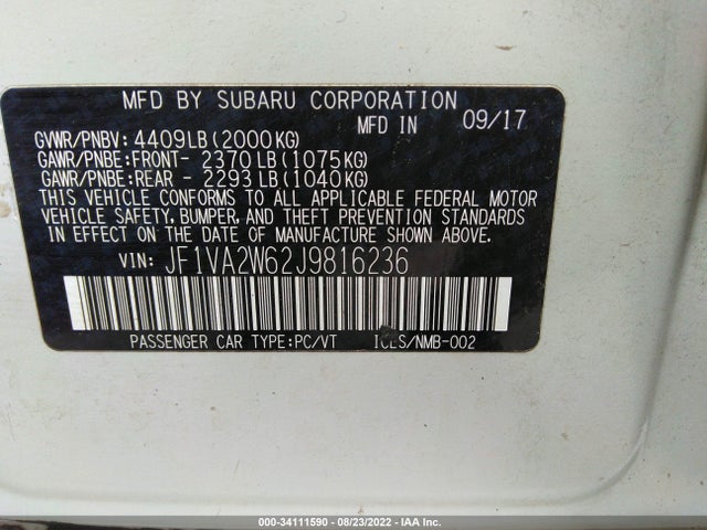 2018 Subaru WRX, VIN: JF1VA2W62J9816236