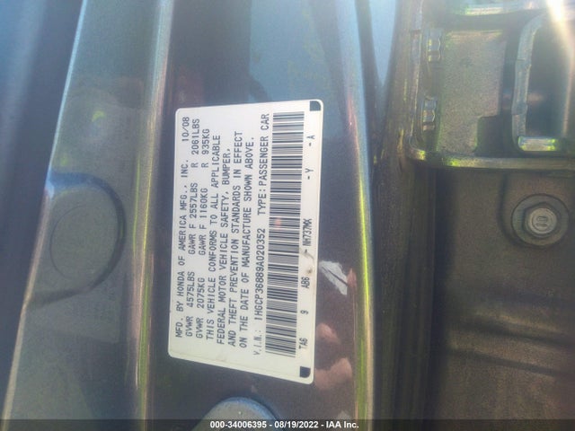 2009 HONDA ACCORD SDN EX-L VIN: 1HGCP36889A020352