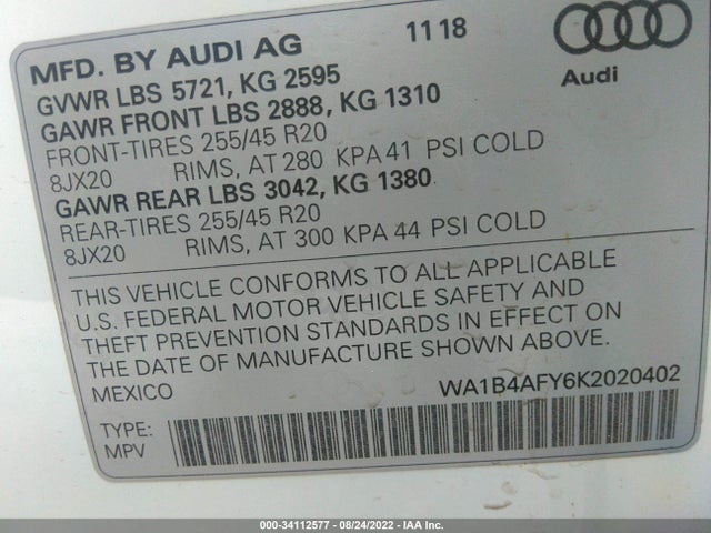 2019 Audi SQ5, VIN: WA1B4AFY6K2020402
