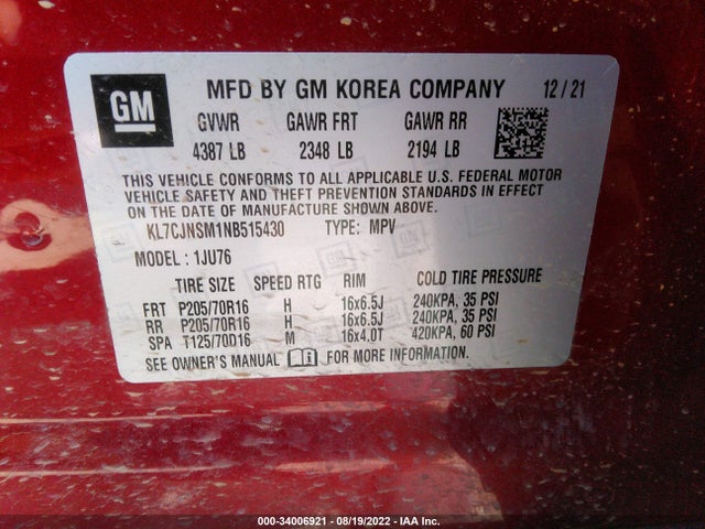 Chevrolet TRAX LS 2022 KL7CJNSM1NB515430 Image 10