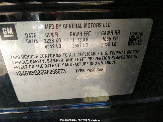 2016 Buick LaCrosse, VIN: 1G4GB5G36GF268673