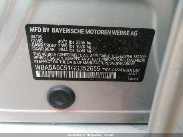 BMW 5 Series 528i 2016 WBA5A5C51GG352655 Image 10