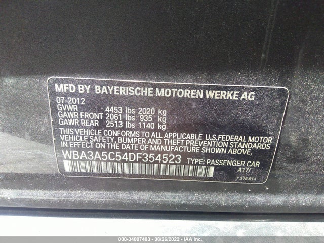 2013 BMW 3 SERIES 328I VIN: WBA3A5C54DF354523