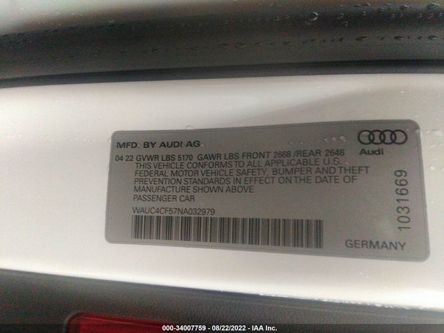 2022 Audi S5, VIN: WAUC4CF57NA032979