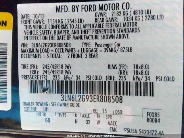 Lincoln MKZ 2014 3LN6L2G93ER808508 Image 9