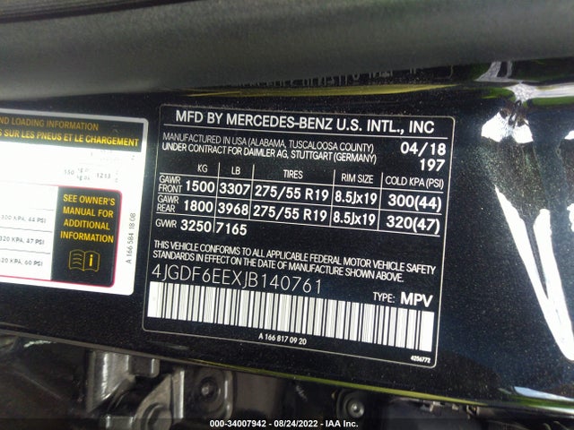 2018 Mercedes-Benz GLS-Class, VIN: 4JGDF6EEXJB140761