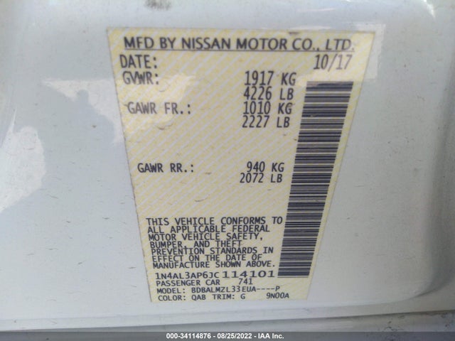 Nissan Altima 2.5 Sv 2018 1N4AL3AP6JC114101 Image 10