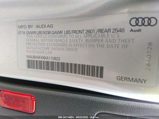 2019 Audi S4, VIN: WAUB4AF4XKA110822