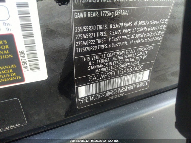 2016 Land Rover Range Rover Sport, VIN: SALWR2EF1GA567436