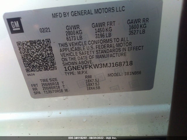 Chevrolet Traverse Ls 2021 1GNEVFKW3MJ168718 Image 10