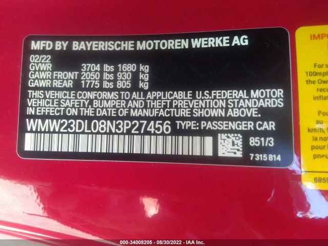 2022 Mini Roadster, VIN: WMW23DL08N3P27456