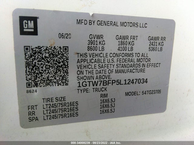 2020 GMC Savana, VIN: 1GTW7BFP5L1247034