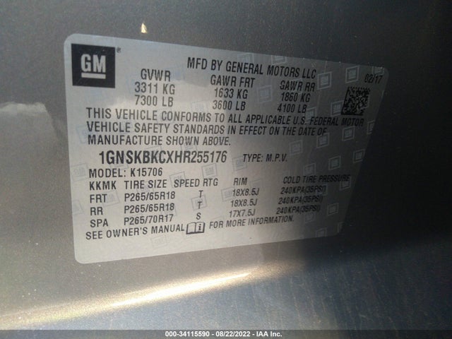 Chevrolet Tahoe Lt 2017 1GNSKBKCXHR255176 Image 11