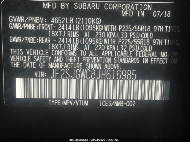 JF2SJGWC8JH616985 Subaru Forester Touring