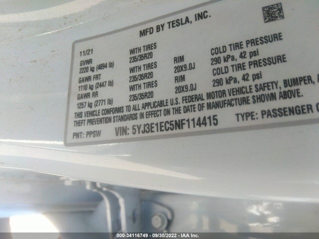 Tesla Model 3 Performance 2022 5YJ3E1EC5NF114415 Image 11