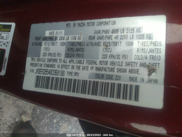 2011 MAZDA CX-7 I SPORT VIN: JM3ER2B54B0368188