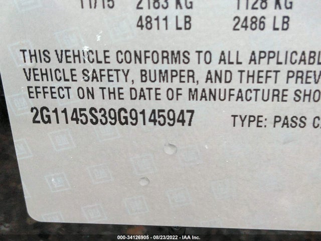 Chevrolet IMPALA LTZ 2016 2G1145S39G9145947 Image 9