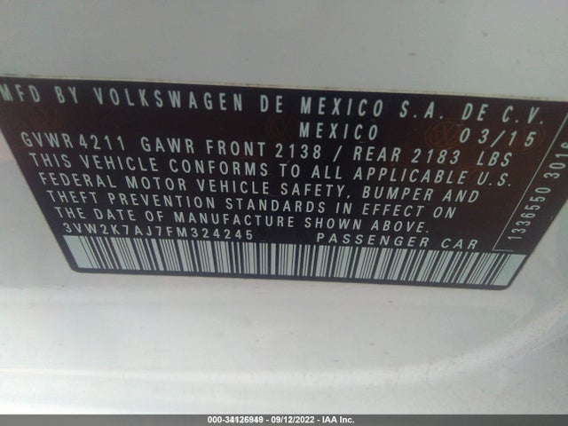 3VW2K7AJ7FM324245 Volkswagen Jetta 2.0l S