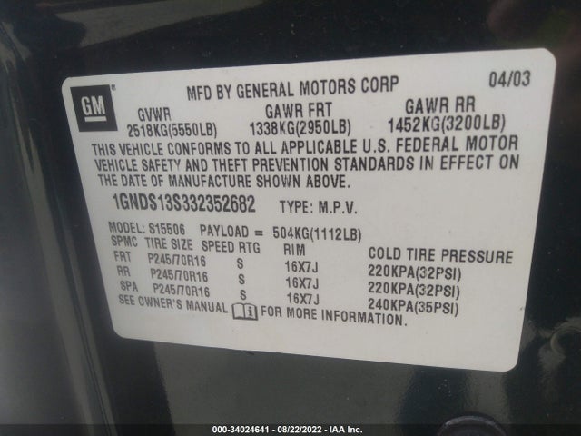 Chevrolet Trailblazer Lt 2003 1GNDS13S332352682 Image 14