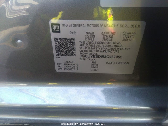 2021 CHEVROLET SILVERADO 1500 RST VIN: 3GCUYEED0MG467455