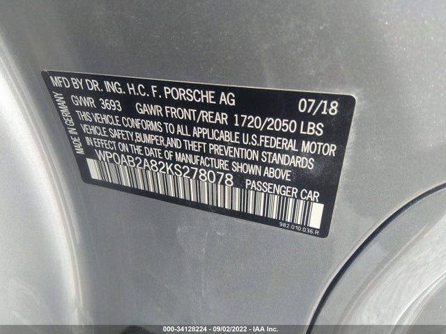 2019 Porsche 718, VIN: WP0AB2A82KS278078