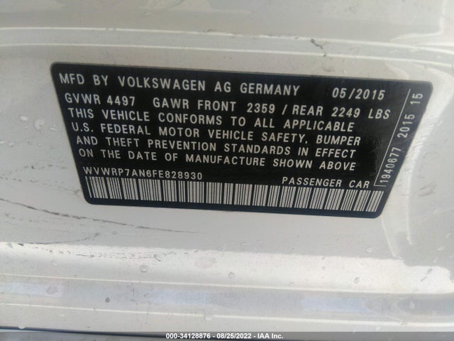 2015 Volkswagen CC, VIN: WVWRP7AN6FE828930