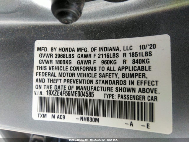 2021 Honda Insight, VIN: 19XZE4F56ME004585