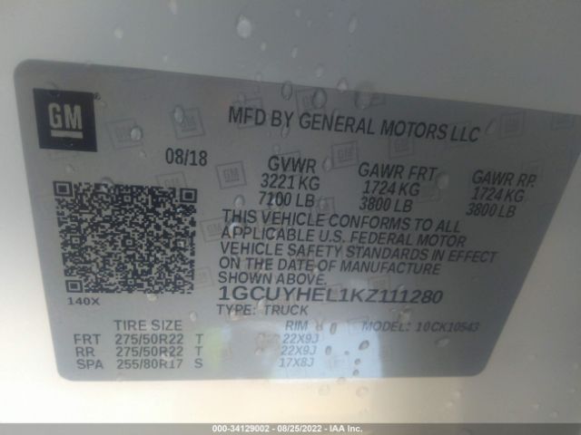 1GCUYHEL1KZ111280 Chevrolet Silverado 1500 High Country