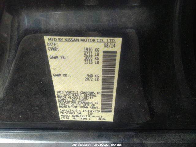Nissan Altima 2.5 S 2015 1N4AL3AP5FC158629 Image 9